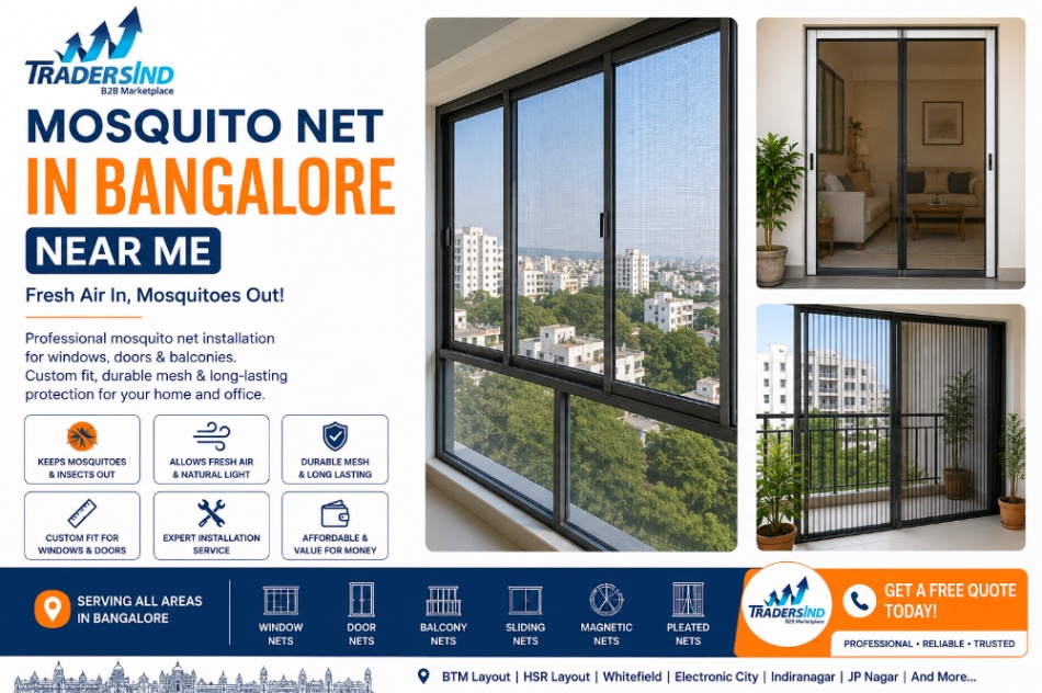 Mosquito net in Bangalore near me with TradersInd for window, door and balcony mosquito mesh installation services