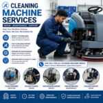 Old floor scrubber machine repair and vacuum cleaner maintenance services with professional technician support