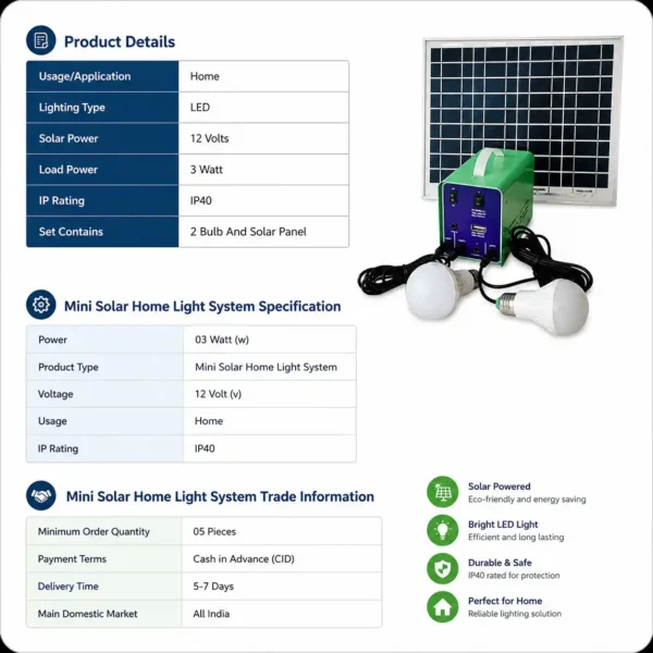 12 Volt Solar Home Lighting System with LED Bulbs