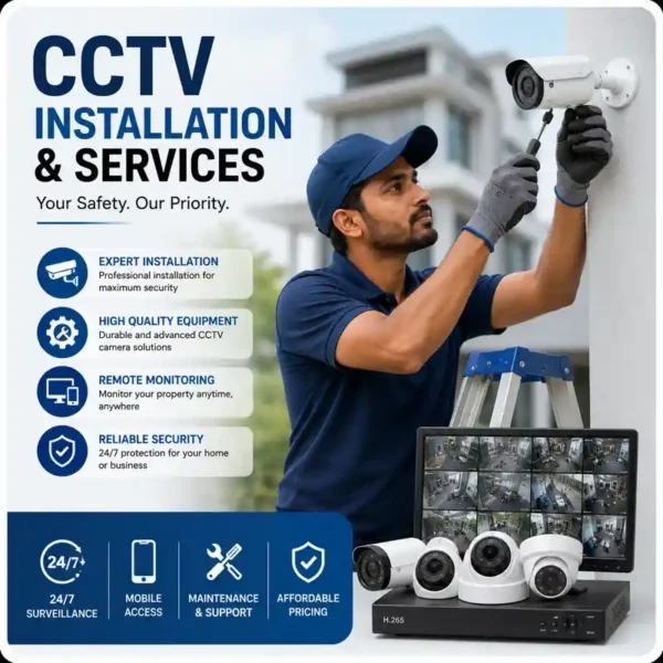 Expert technician installing CCTV surveillance cameras for homes and commercial buildings across India