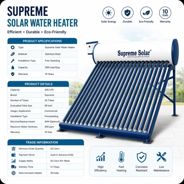 Stainless Steel Supreme Solar Water Heater