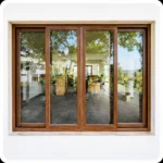 Wood finish UPVC sliding doors with large glass panels for balcony and living room