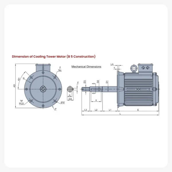 Cooling tower motor B5 construction mechanical dimensions drawing