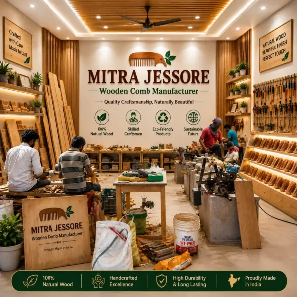 MITRA JESSORE Neem and Red Rose Wooden Comb Manufacturer factory with skilled craftsmen producing natural wooden combs