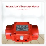 Pavitra Industries vibratory motor specifications showing centrifugal force range, operating voltage, temperature range, insulation class, mounting, bearings and drive shaft details