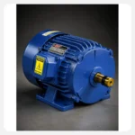Speed Motors blue industrial electric motor with high voltage warning label and brass shaft