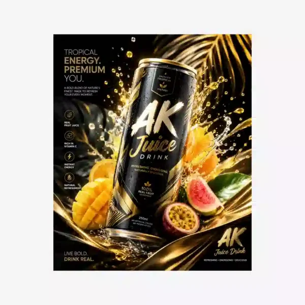 AK Juice Drink mixed fruit beverage can and packaging design